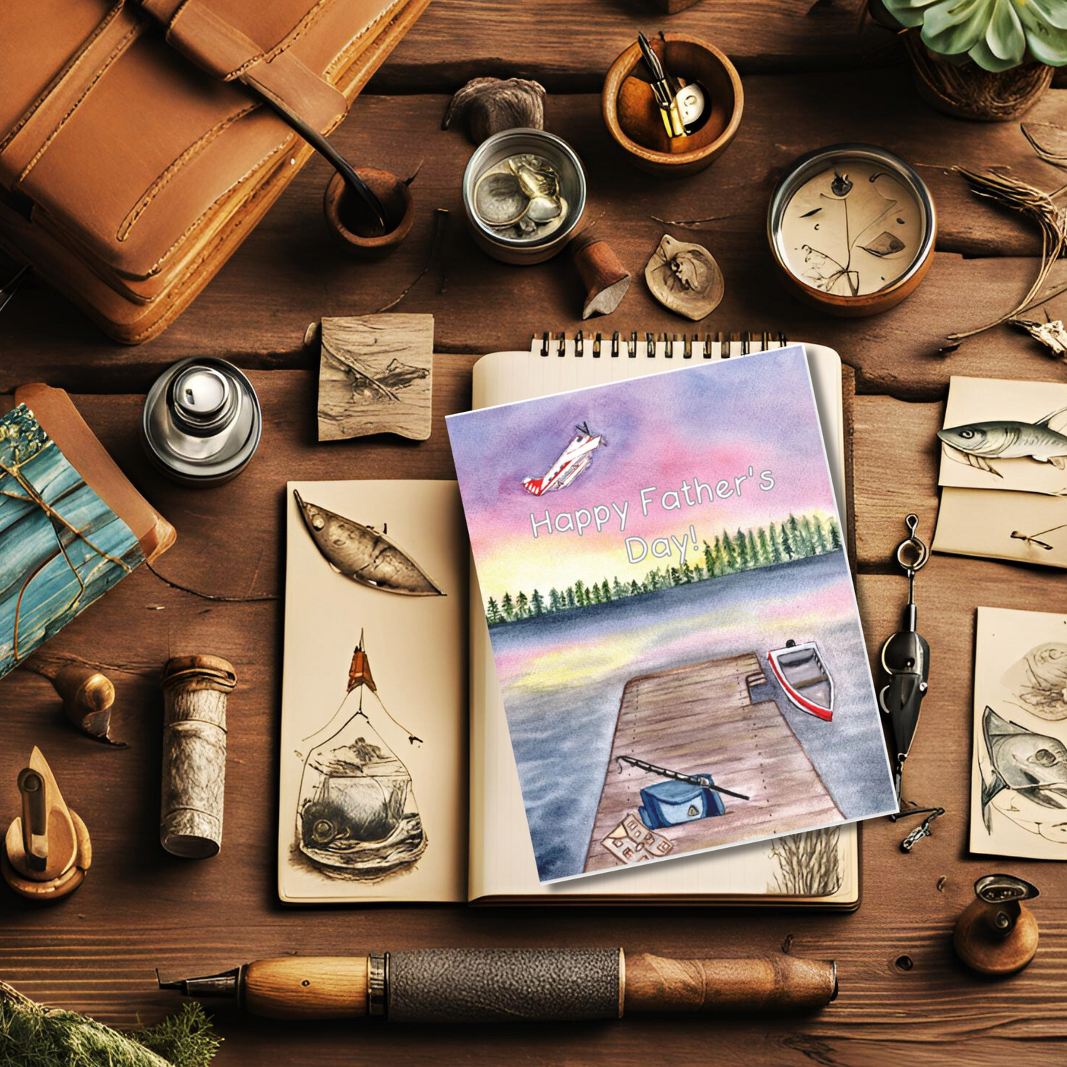 The Dock Father's Day Watercolor Greeting Card with Envelope -Patricia's Paper