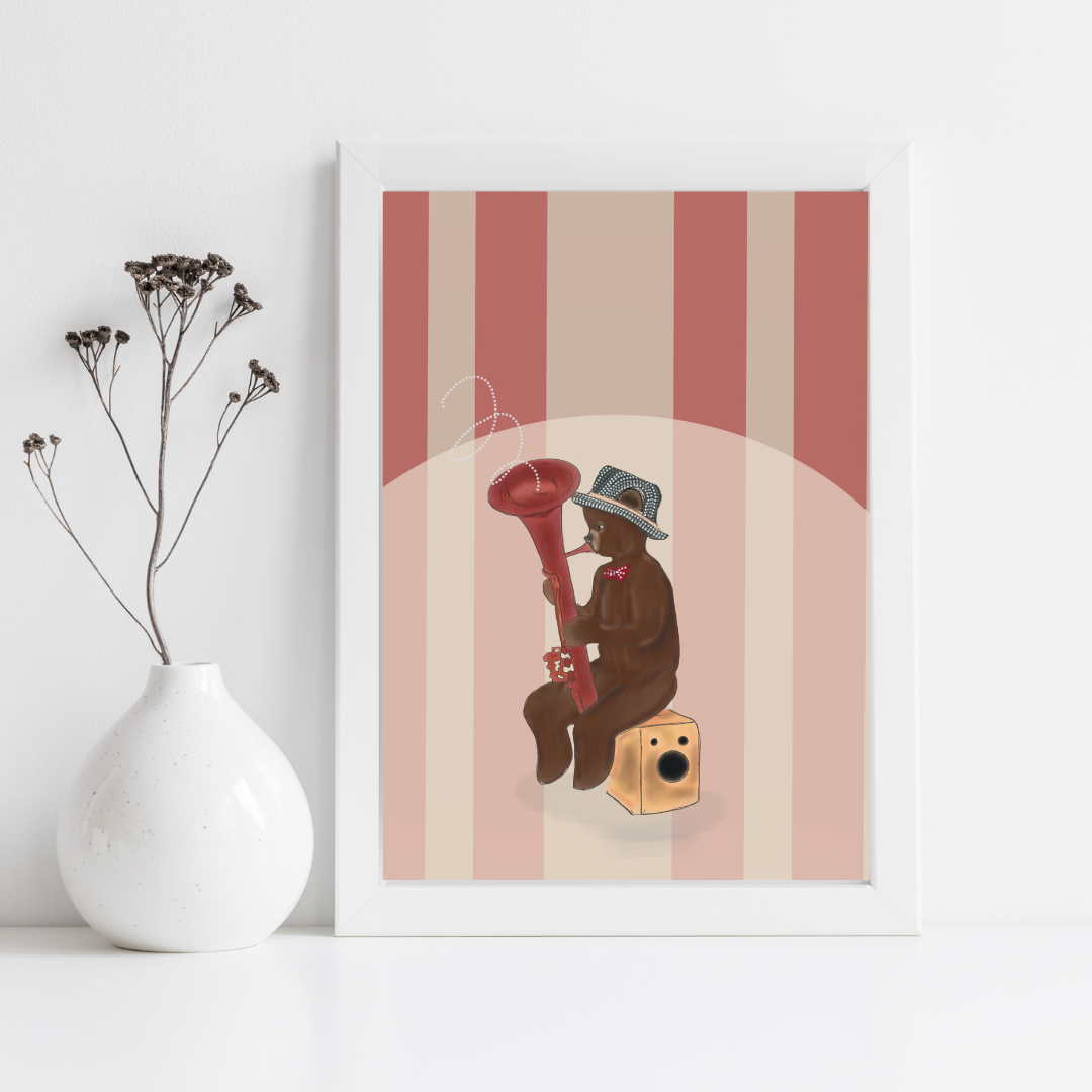 Christmas Carnival Band Bear Art Print