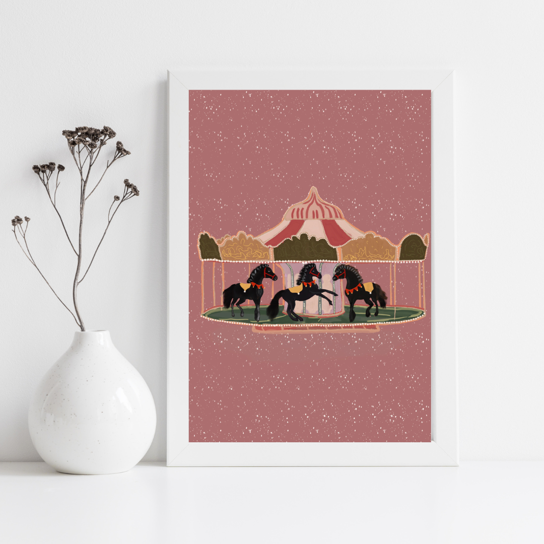 Christmas Carousel Pink Art Print