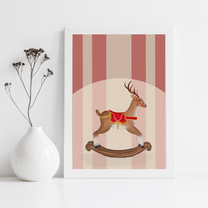 Christmas Carnival Rocking Horse Art Print