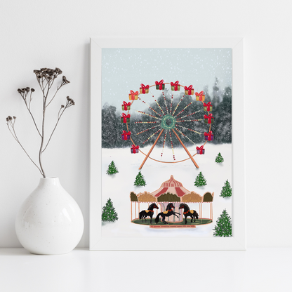 Carnival Carousel Christmas Art Print