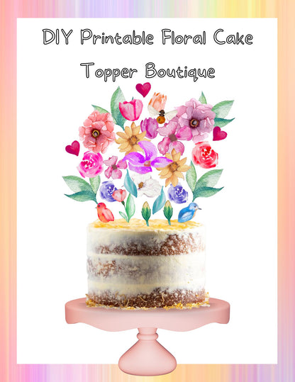 DIY Printable Floral Cake Topper Bouquet