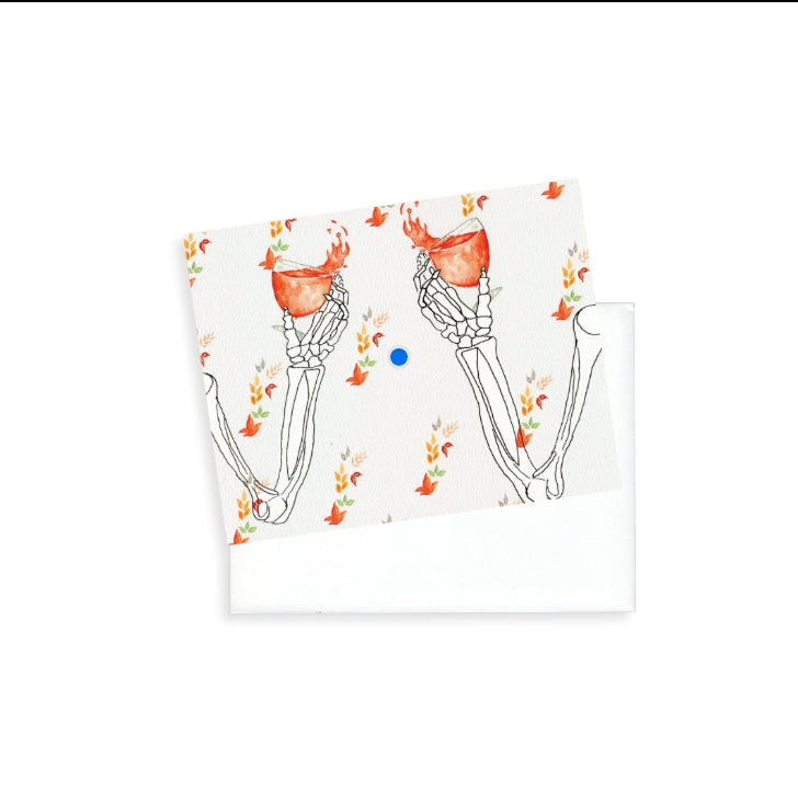 Spooky Halloween Cheer Greeting Card – Watercolor Skeleton