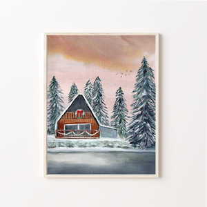 Winter Cabin Art Print